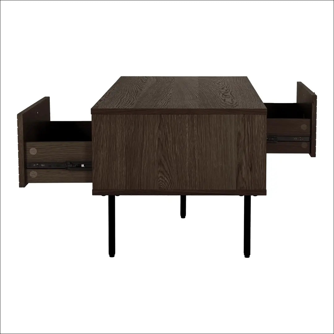 Kavos staliukas 2 stalčiai ąžuolo fanera dūminės spalvos juodo metalo kojelės 50x100x45 cm RD338 - €293 Save 15%