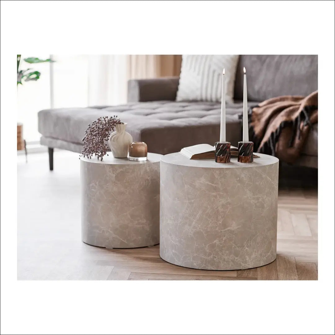 Kavos staliukas marmuro imitacijos apvalus smėlio spalvos 2 vnt. rinkinys RD343 - €203 Save 15% __label:Pristatymas