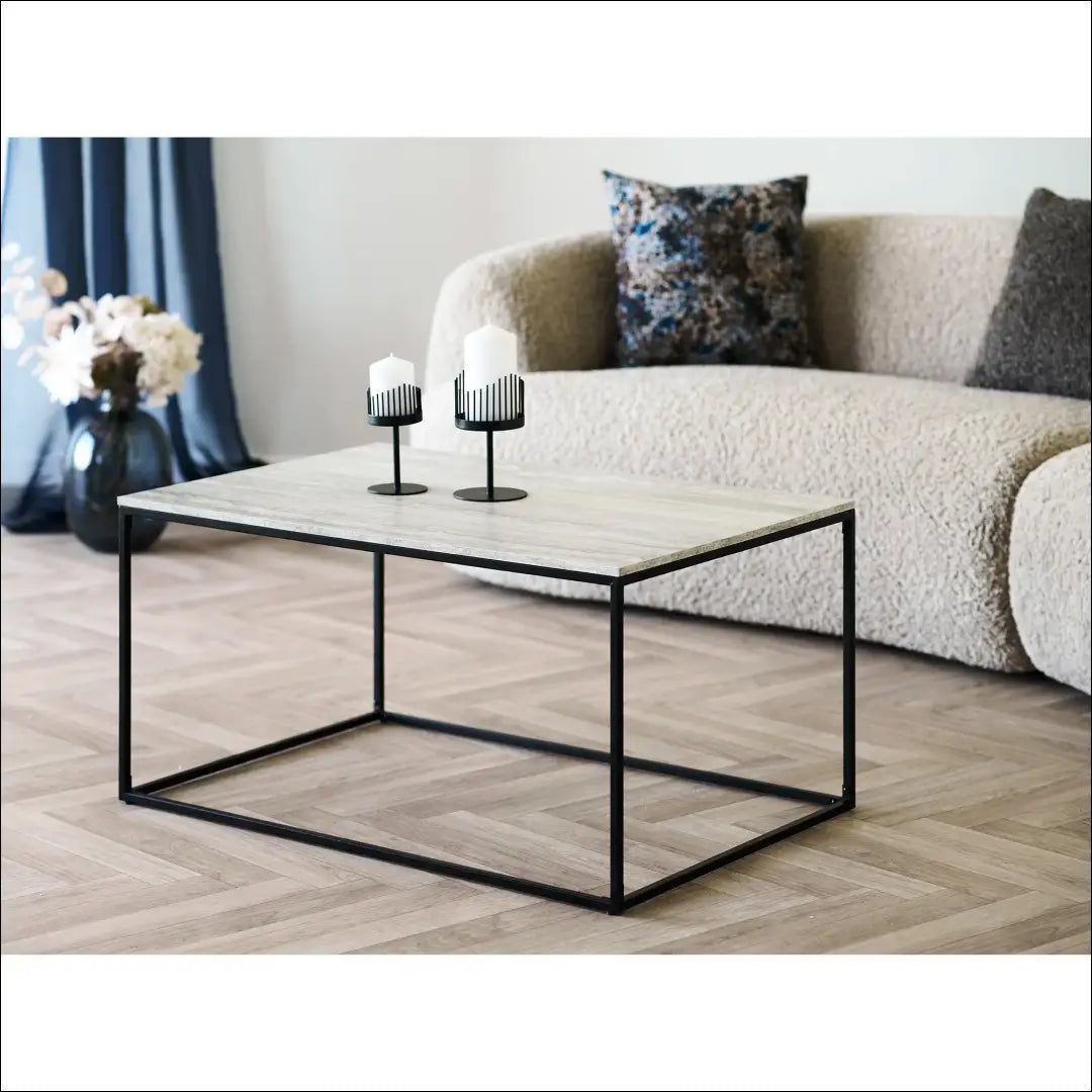 Kavos staliukas travertino imitacijos juodas rėmas 90x60x45 cm RD327 - €73 Save 15% 50-100, __label:Pristatymas 5-14