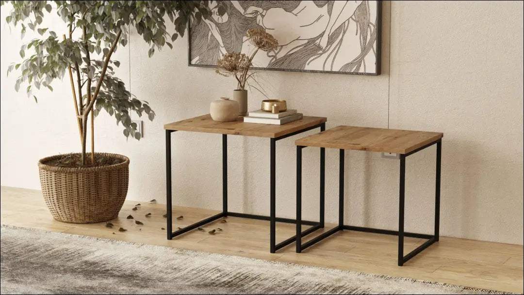 Kavos staliukų komplektas (2vnt) SI1981 - €113 Save 50% 100-200, __label:Pristatymas 1-2 d.d., color-juoda, color-ruda,