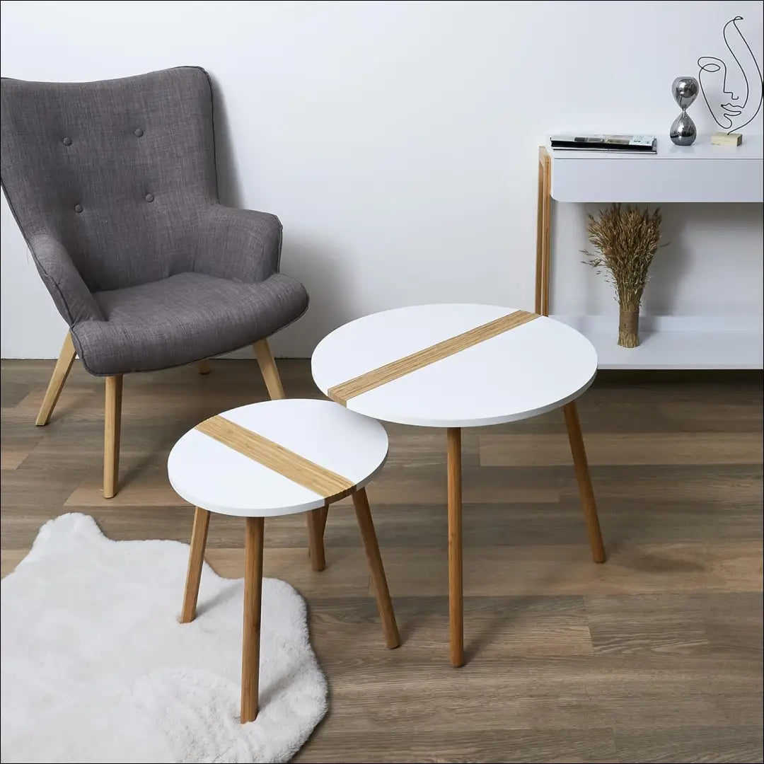 Kavos staliukų komplektas (2vnt) SI1985 - €68 Save 50% 50-100, __label:Pristatymas 1-2 d.d., color-balta, color-ruda,