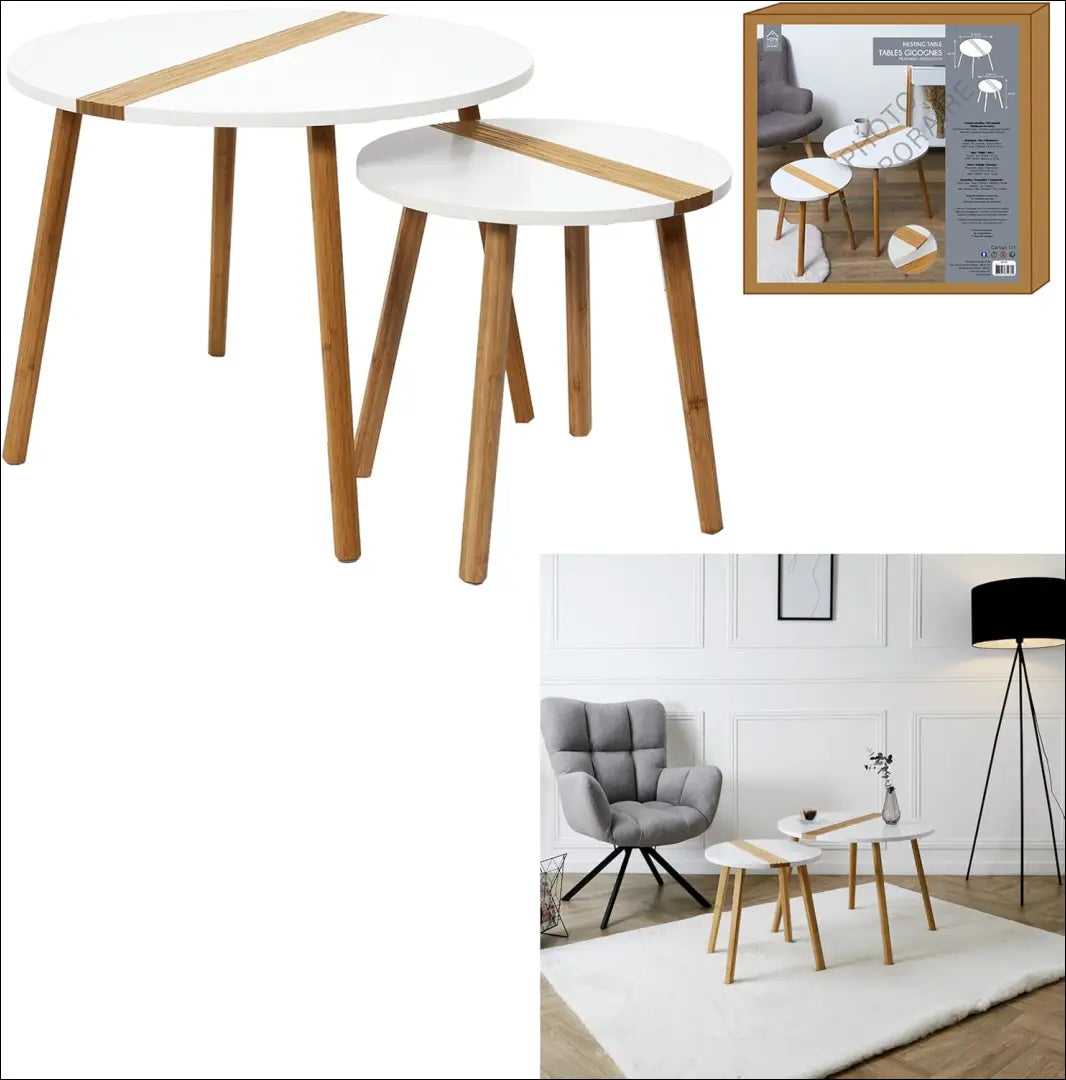 Kavos staliukų komplektas (2vnt) SI1985 - €68 Save 50% 50-100, __label:Pristatymas 1-2 d.d., color-balta, color-ruda,