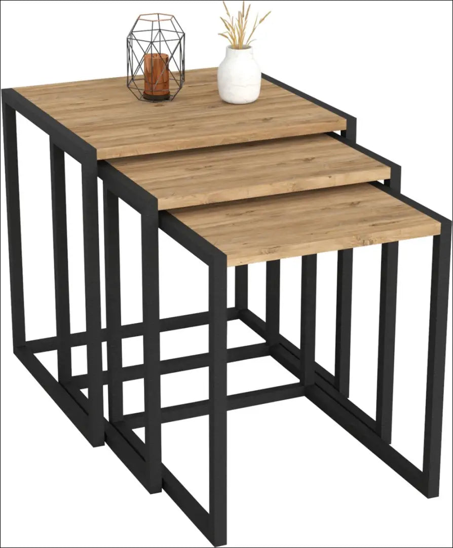 Kavos staliukų komplektas (3vnt) SI1735 - €89 Save 55% 50-100, __label:Pristatymas 1-2 d.d., color-juoda, color-ruda,