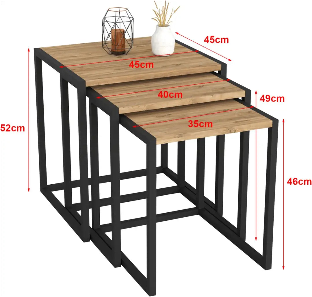 Kavos staliukų komplektas (3vnt) SI1735 - €89 Save 55% 50-100, __label:Pristatymas 1-2 d.d., color-juoda, color-ruda,