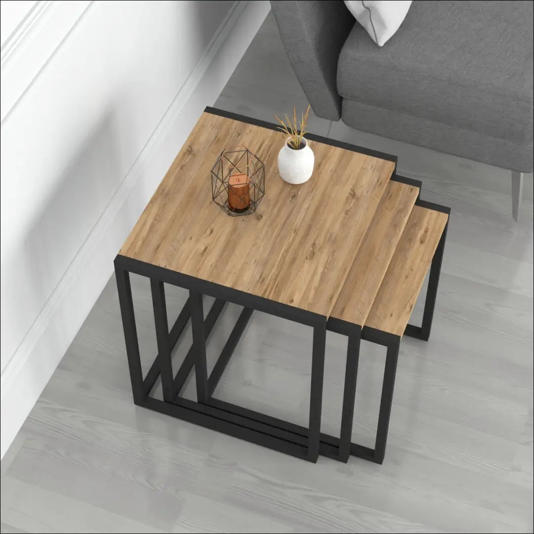 Kavos staliukų komplektas (3vnt) SI1735 - €89 Save 55% 50-100, __label:Pristatymas 1-2 d.d., color-juoda, color-ruda,