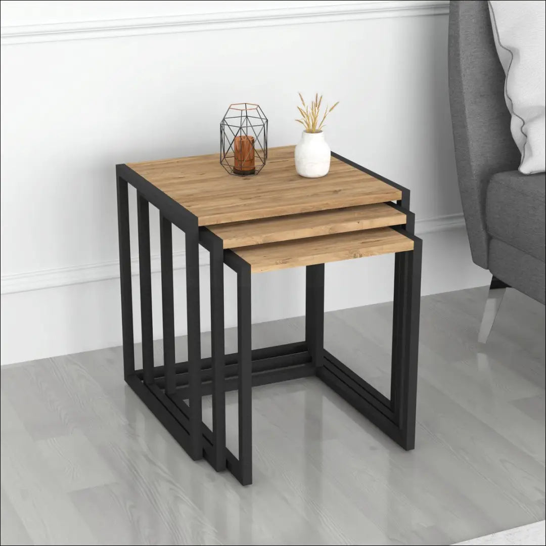 Kavos staliukų komplektas (3vnt) SI1735 - €89 Save 55% 50-100, __label:Pristatymas 1-2 d.d., color-juoda, color-ruda,