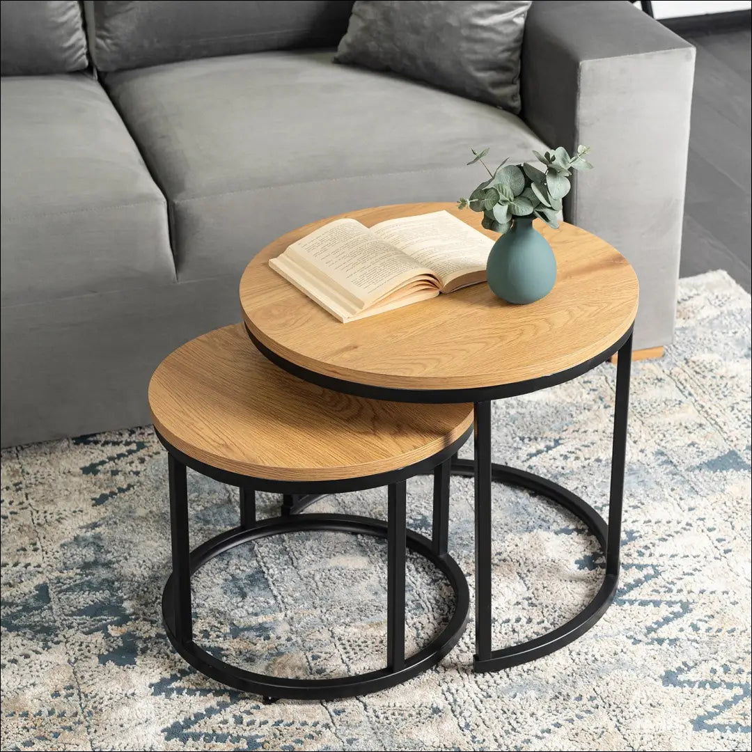 Kavos staliukų rinkinys iš MDF ąžuolo spalvos / auksinės TE083 - €67 Save 15% 50-100, __label:Pristatymas 5-14 d.d.,