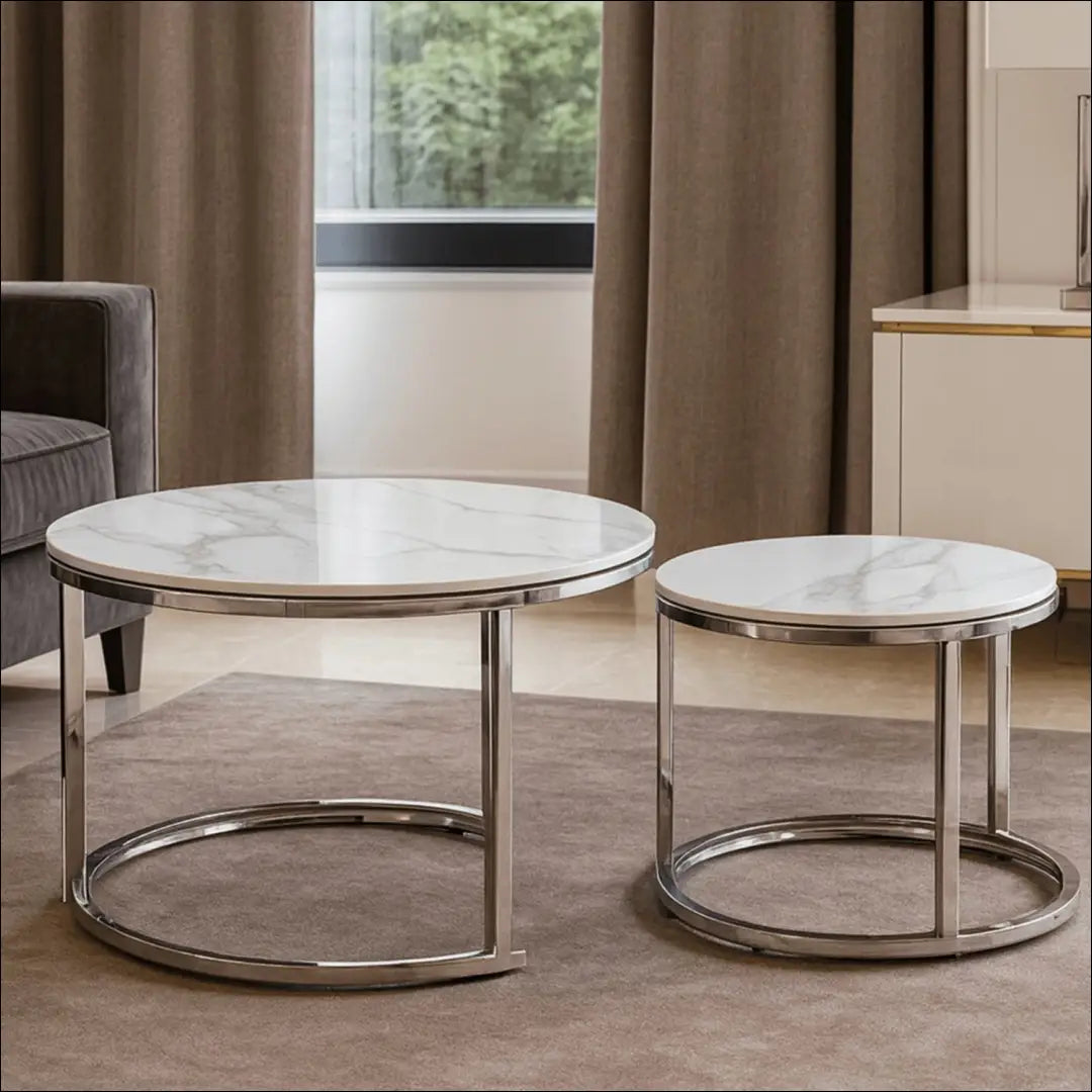 Kavos staliukų rinkinys iš MDF baltos spalvos / marmuro TE1018 - €146 Save 15% 100-200, __label:Pristatymas 5-14 d.d.,