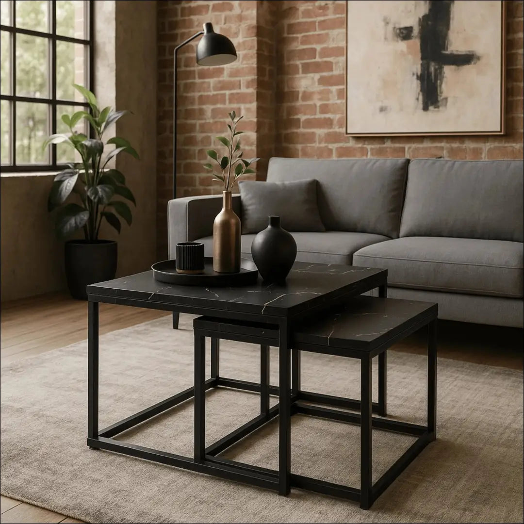 Kavos staliukų rinkinys iš MDF juodos spalvos / marmuro TE482 - €47 Save 15% 25-50, __label:Pristatymas 5-14 d.d.,