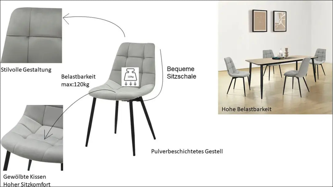 Kėdė VI1184 - €58 Save 50% 50-100, __label:Pristatymas 1-2 d.d., color-pilka, kedes-valgomojo, material-aksomas €50