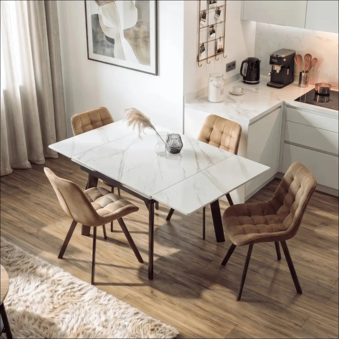 Keraminis ištraukiamas stalas 90–150 cm baltas marmuras/juoda TE2448 - €319 Save 15% __label:Pristatymas 5-14 d.d.,