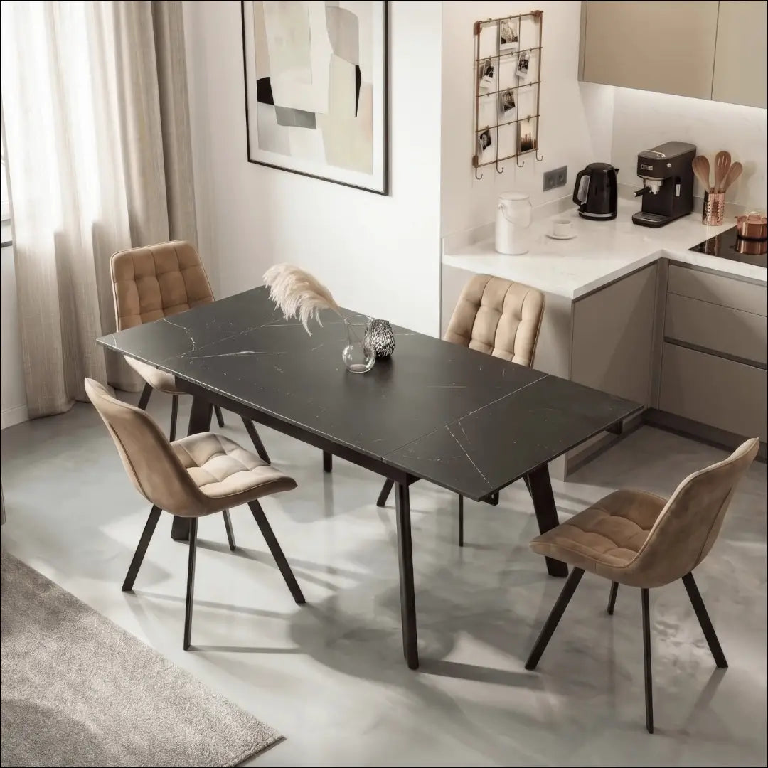 Keraminis ištraukiamas stalas 90–150 cm juodas marmuras/juoda TE2410 - €319 Save 15% __label:Pristatymas 5-14 d.d.,