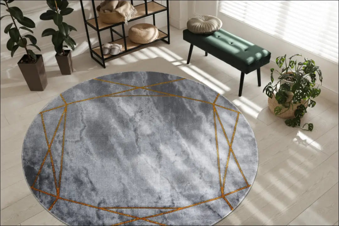 Kilimas RU1153 - €79 Save 50% 50-100, __label:Pristatymas 1-2 d.d., apvalus, color-auksine, color-pilka 160 cm skersmuo