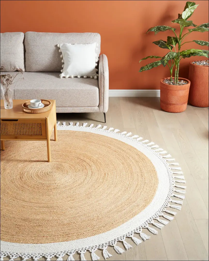 Kilimas RU1401 - €70 Save 50% 50-100, __label:Pristatymas 1-2 d.d., apvalus, color-balta, color-smelio 140 cm skersmuo