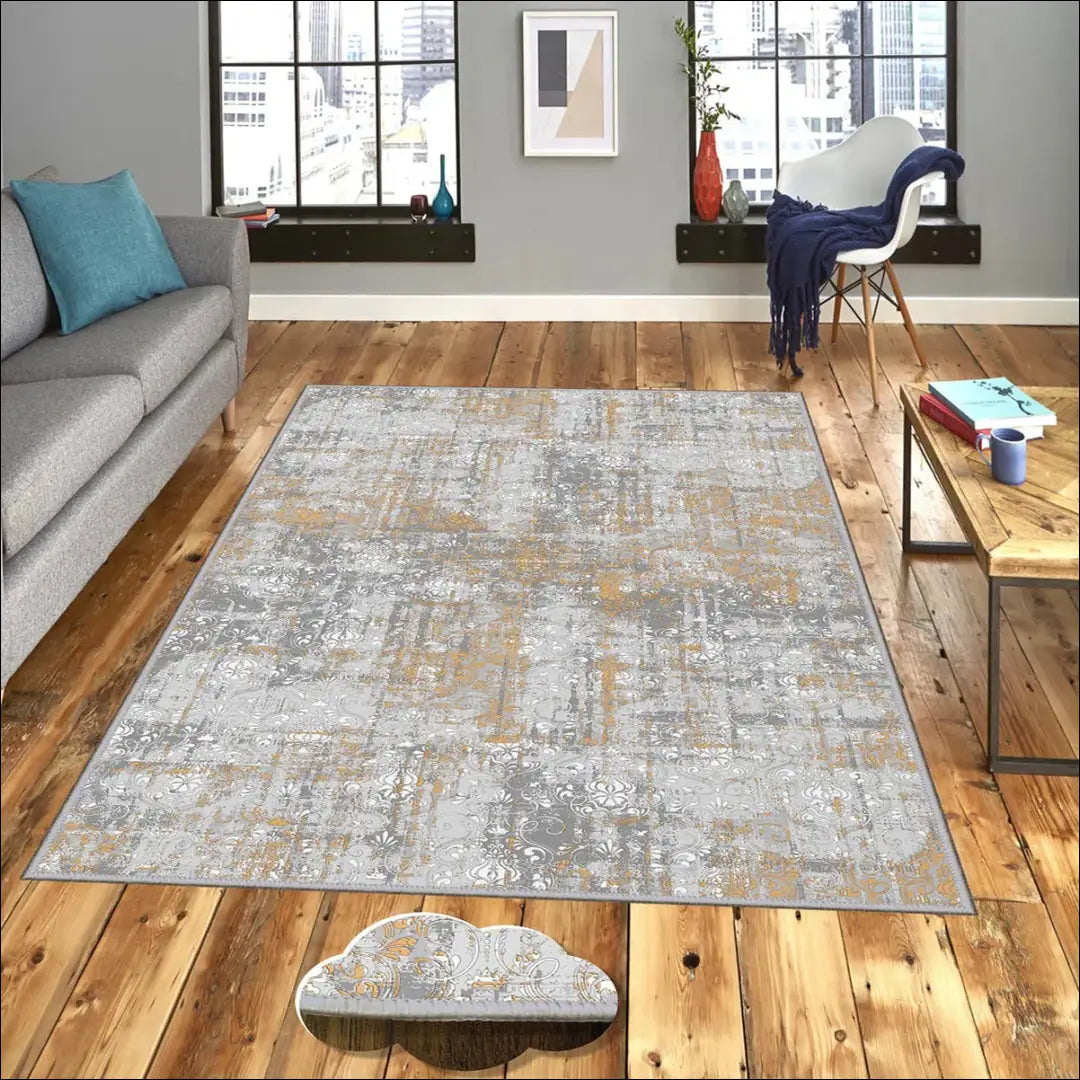Kilimas RU1419 - €58 Save 50% 50-100, __label:Pristatymas 1-2 d.d., color-geltona, color-pilka, Dydis-140-x-200-cm 140