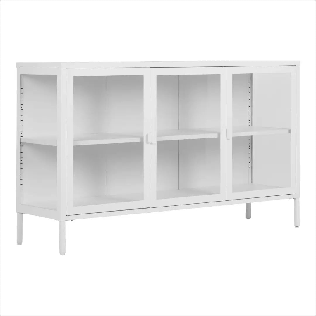 Komoda 3 stiklinės durelėmis plienas balta 140x40x85 cm RD488 - €310 Save 15% __label:Pristatymas 5-14 d.d., Balta,