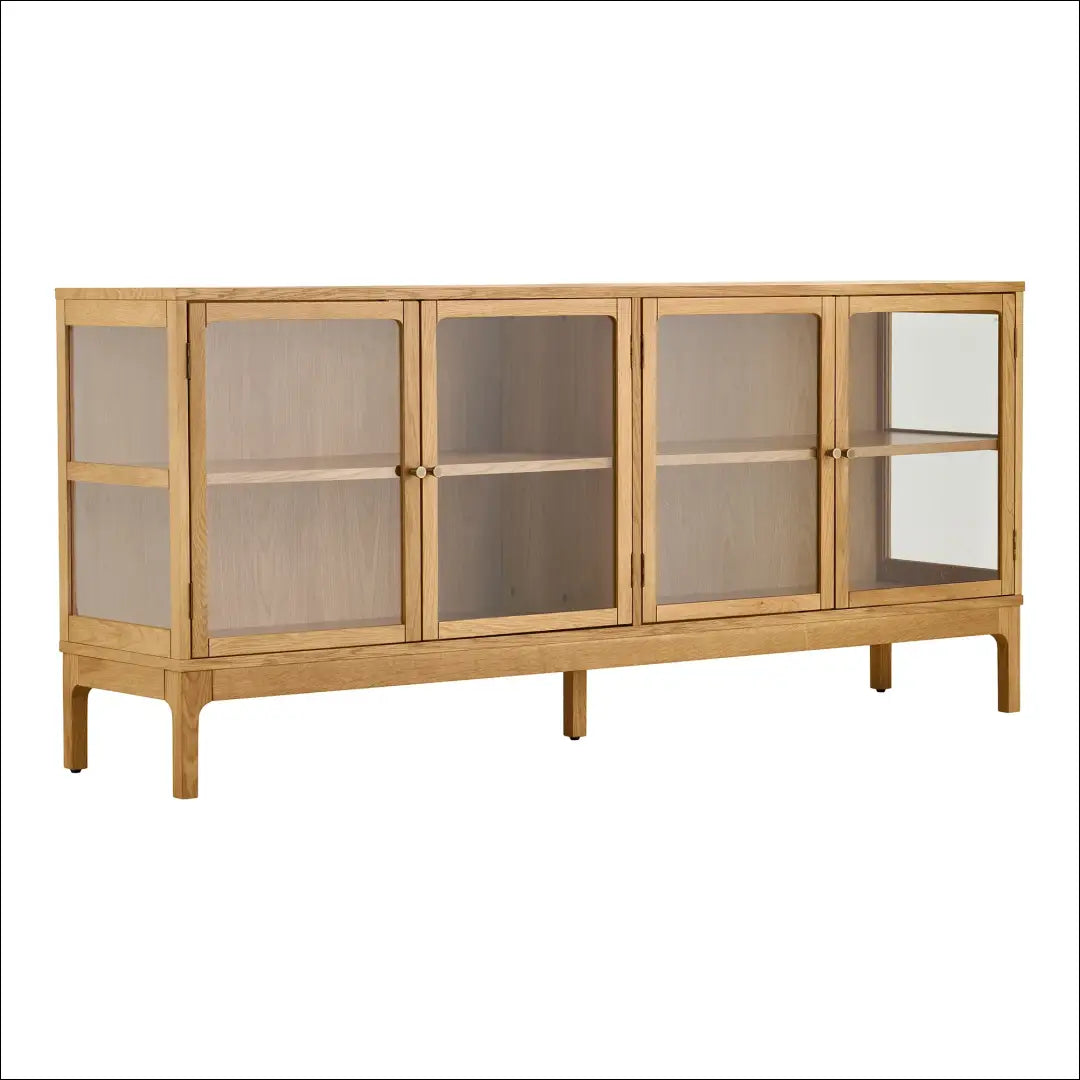 Komoda 4 stiklinės durelės 1 lentyna ąžuolas/ąžuolo fanera/grūdintas stiklas natūrali 40x180x80 cm RD529 - €794 Save