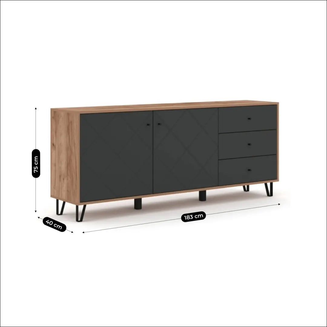 Komoda ąžuolo spalvos / grafito 183 cm TE382 - €300 Save 15% __label:Pristatymas 5-14 d.d., elite, Meble skrzyniowe,