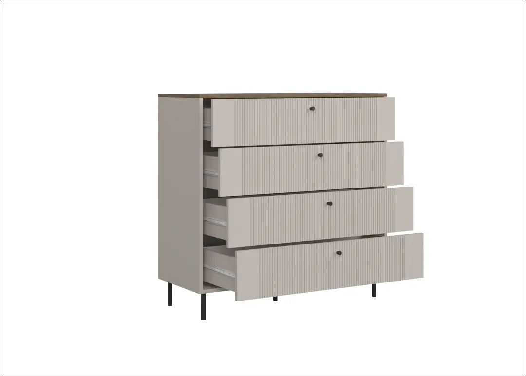 Komoda kašmyro spalvos su 4 stalčiais KM001 - €240 Save 20% __label:Pristatymas 5-14 d.d., material-kasmyras, over-200,