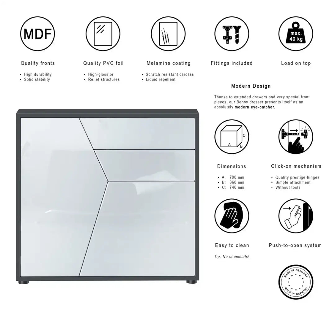 Komoda SI1292 - €81 Save 55% 50-100, __label:Pristatymas 1-2 d.d., color-pilka, color-smelio, material-mediena €50
