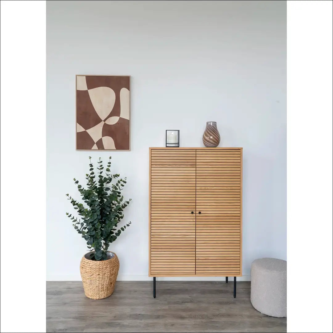 Komoda su 2 durelėmis ąžuolo fanera natūralios spalvos juodo metalo kojelės 80x40x130 cm RD506 - €438 Save 15%