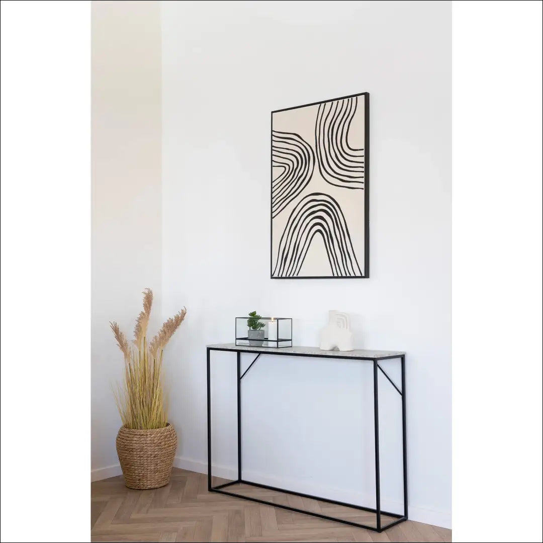 Konsolinis staliukas 1 lentyna travertino imitacija juodas rėmas 110x26x80 cm RD463 - €82 Save 15% 50-100,