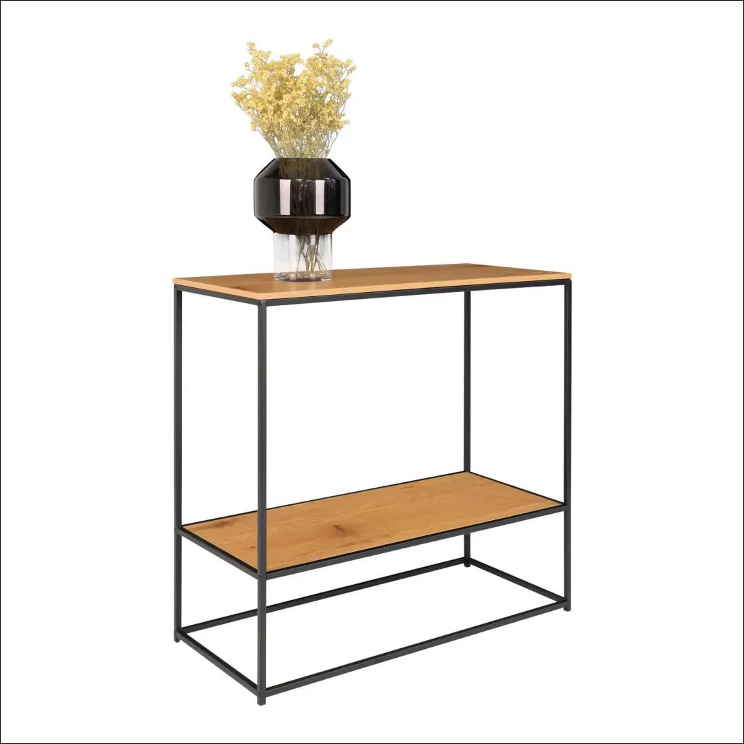 Konsolinis staliukas 2 lentynos ąžuolo imitacija juodas rėmas 80x36x80 cm RD457 - €82 Save 15% 50-100, Console tables,