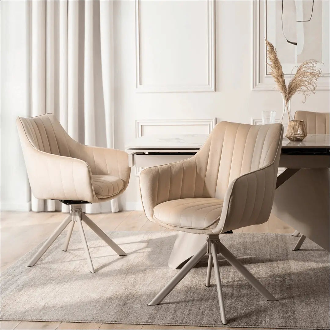Kreminės/kašmyro spalvos aksominė besisukanti kėdė TE2569 - €98.87 Save 15% __label:Pristatymas 5-14 d.d., Newelite