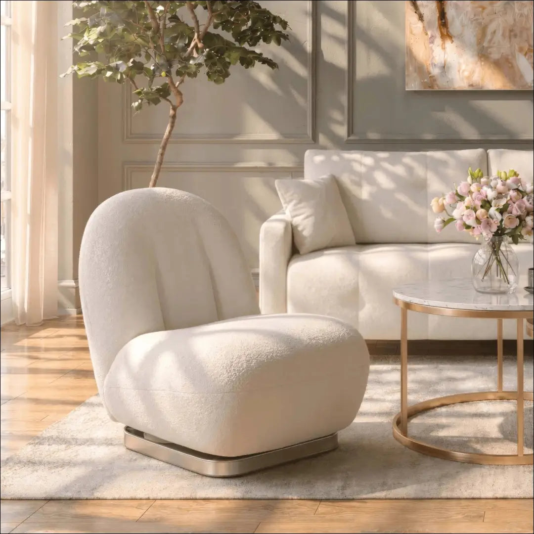 Kreminės spalvos „Boucle“ pasukama poilsio kėdė TE2468 - €207 Save 15% __label:Pristatymas 5-14 d.d., Newelite Naujausi