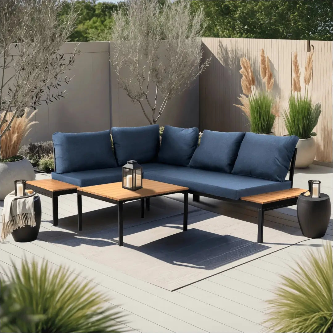 Lauko baldų komplektas iš kompozito juodos spalvos / tamsiai mėlynos TE586 - €536 Save 15% __label:Pristatymas 5-14