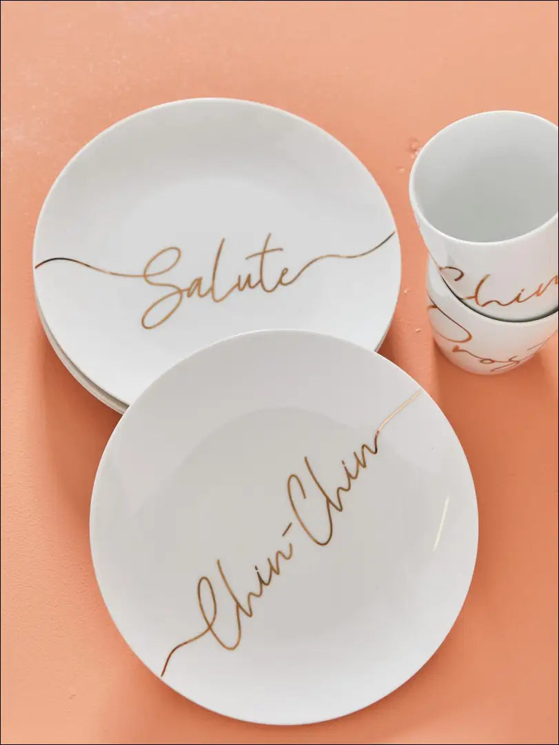 Lėkščių komplektas (4vnt) DI3816 - €12 Save 70% __label:Pristatymas 1-2 d.d., color-auksine, color-balta, indai,