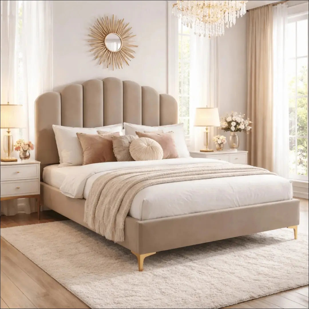 Lova su buklė audinio audiniu veliūro smėlio spalvos / kreminės 160x200 TE951 - €301 Save 15% __label:Pristatymas 5-14