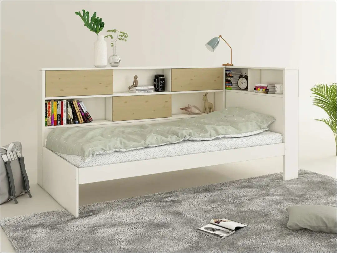 Lova su lentynomis (90x200cm) GI746 - €240 Save 50% __label:Pristatymas 1-2 d.d., color-balta, color-ruda,