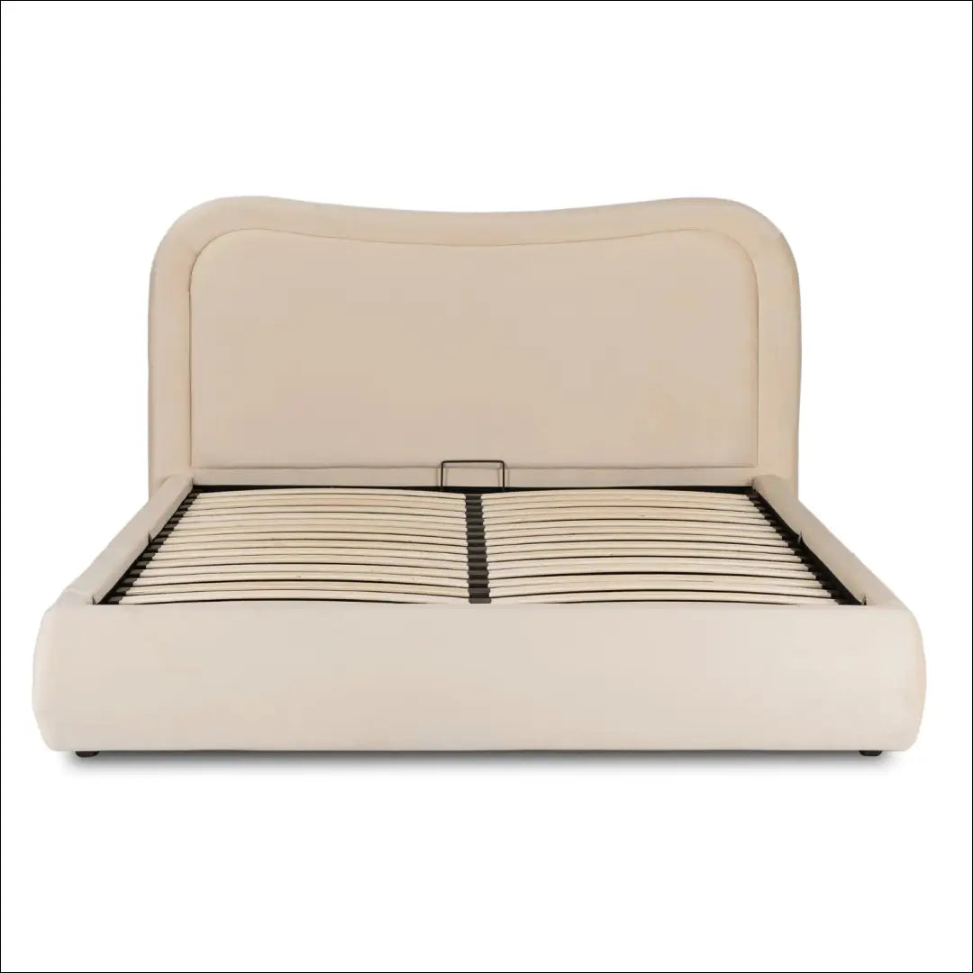 Lova su patalynės dėže buklė audinio audiniu veliūro kreminės spalvos 160x200 TE905 - €334 Save 15% __label:Pristatymas