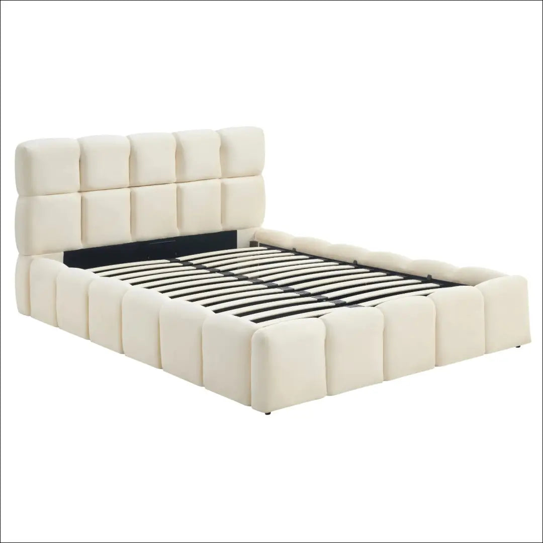 Lova su patalynės dėže buklė audinio audiniu veliūro kreminės spalvos 140x200 TE962 - €443 Save 15% __label:Pristatymas