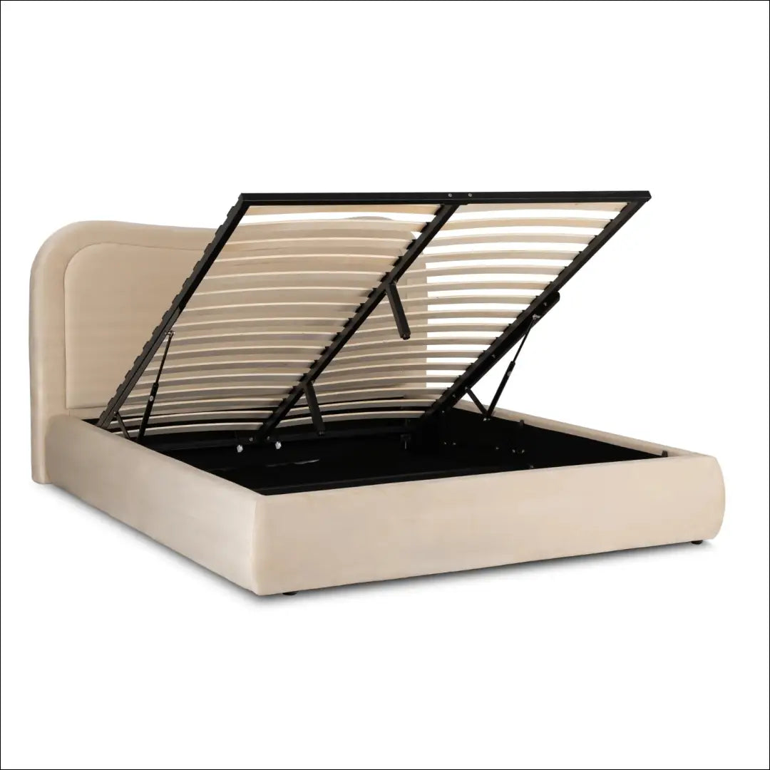Lova su patalynės dėže buklė audinio audiniu veliūro kreminės spalvos 160x200 TE905 - €334 Save 15% __label:Pristatymas