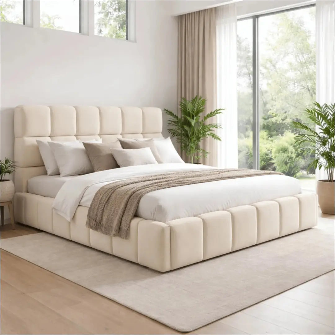 Lova su patalynės dėže veliūro audiniu kreminės spalvos 160x200 TE966 - €635 Save 15% __label:Pristatymas 5-14 d.d.,