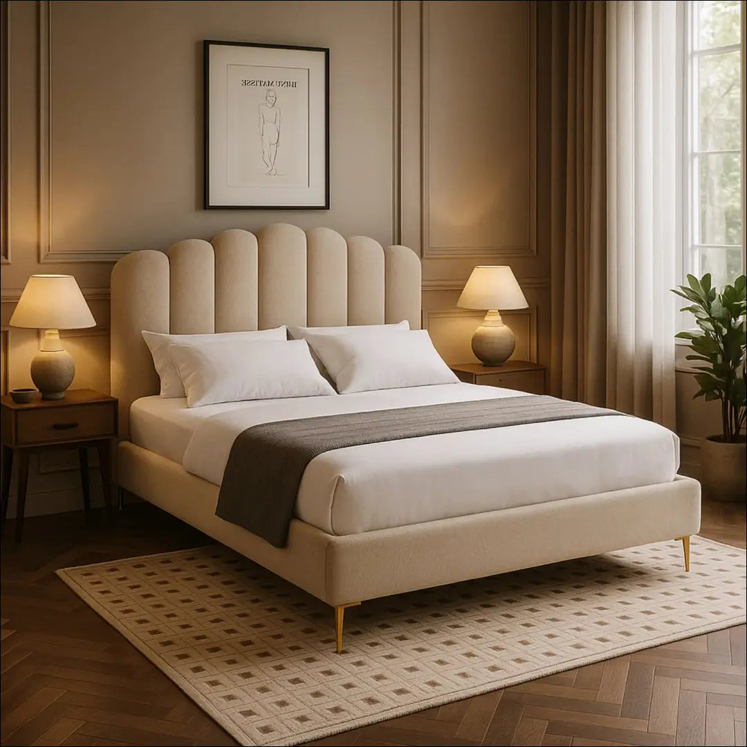 Lova su veliūro audiniu smėlio spalvos 160x200 TE952 - €301 Save 15% __label:Pristatymas 5-14 d.d., elite, over-200,