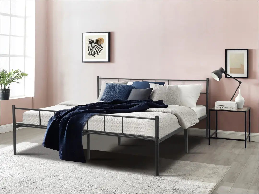 Metalinė lova (180x200cm) GI875 - €130 Save 50% 100-200, __label:Pristatymas 1-2 d.d., color-juoda, lovos-miegamojo,