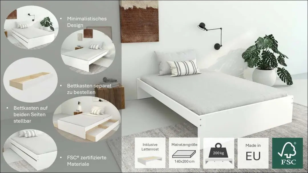 Miegamojo lova (140x200cm) GI728 - €125 Save 50% 100-200, __label:Pristatymas 1-2 d.d., color-balta, lovos-miegamojo,