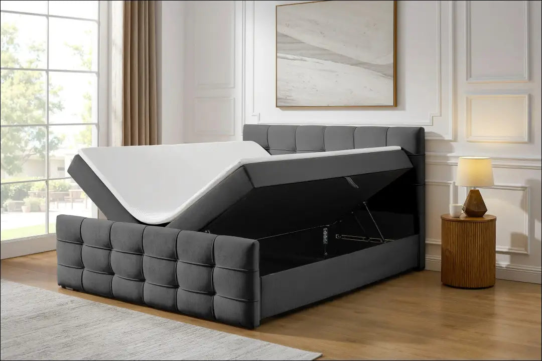 Miegamojo lova (180x200cm) GI785 - €440 Save 50% __label:Pristatymas 1-2 d.d., color-pilka, lovos-miegamojo,
