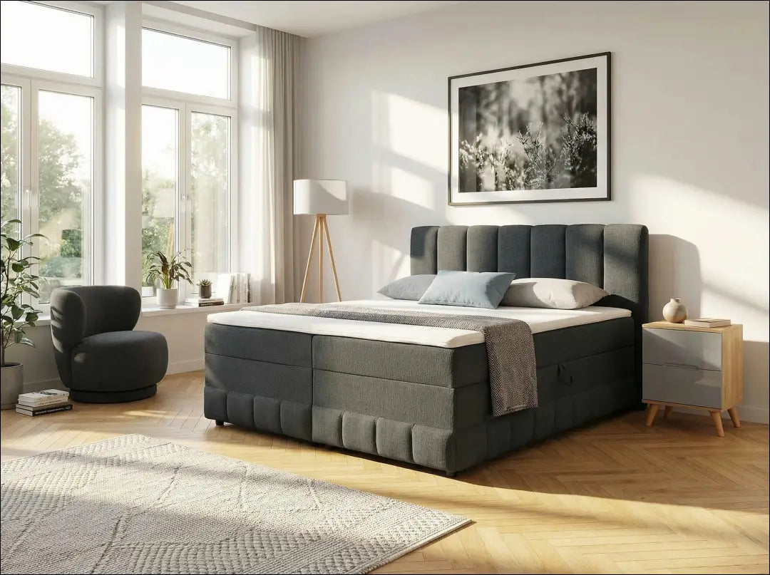 Miegamojo lova (180x200cm) GI805 - €650 Save 50% __label:Pristatymas 1-2 d.d., color-pilka, lovos-miegamojo,