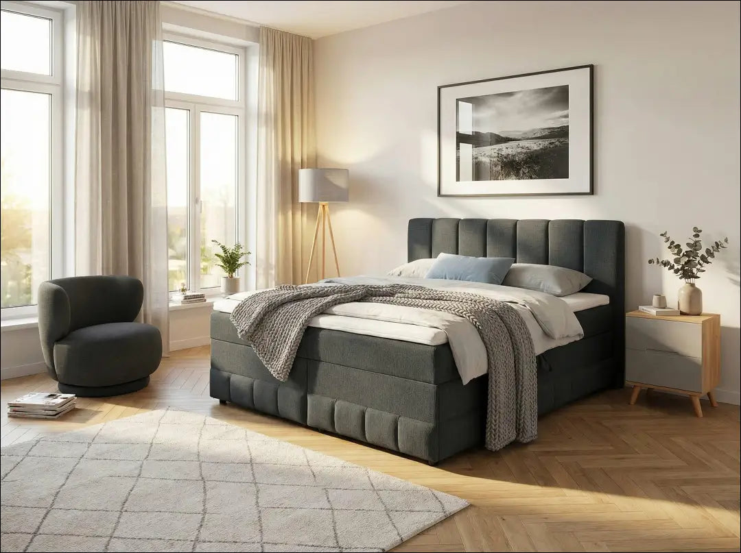 Miegamojo lova (180x200cm) GI805 - €650 Save 50% __label:Pristatymas 1-2 d.d., color-pilka, lovos-miegamojo,