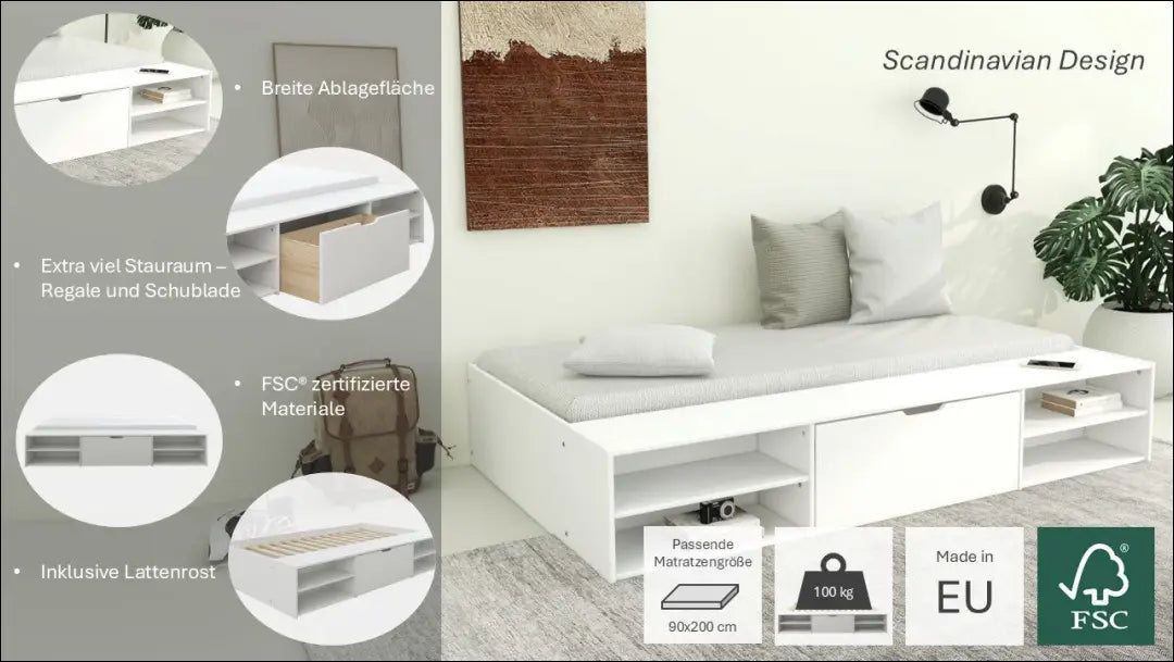 Miegamojo lova (90x200cm) GI729 - €145 Save 50% 100-200, __label:Pristatymas 1-2 d.d., color-balta, lovos-miegamojo,