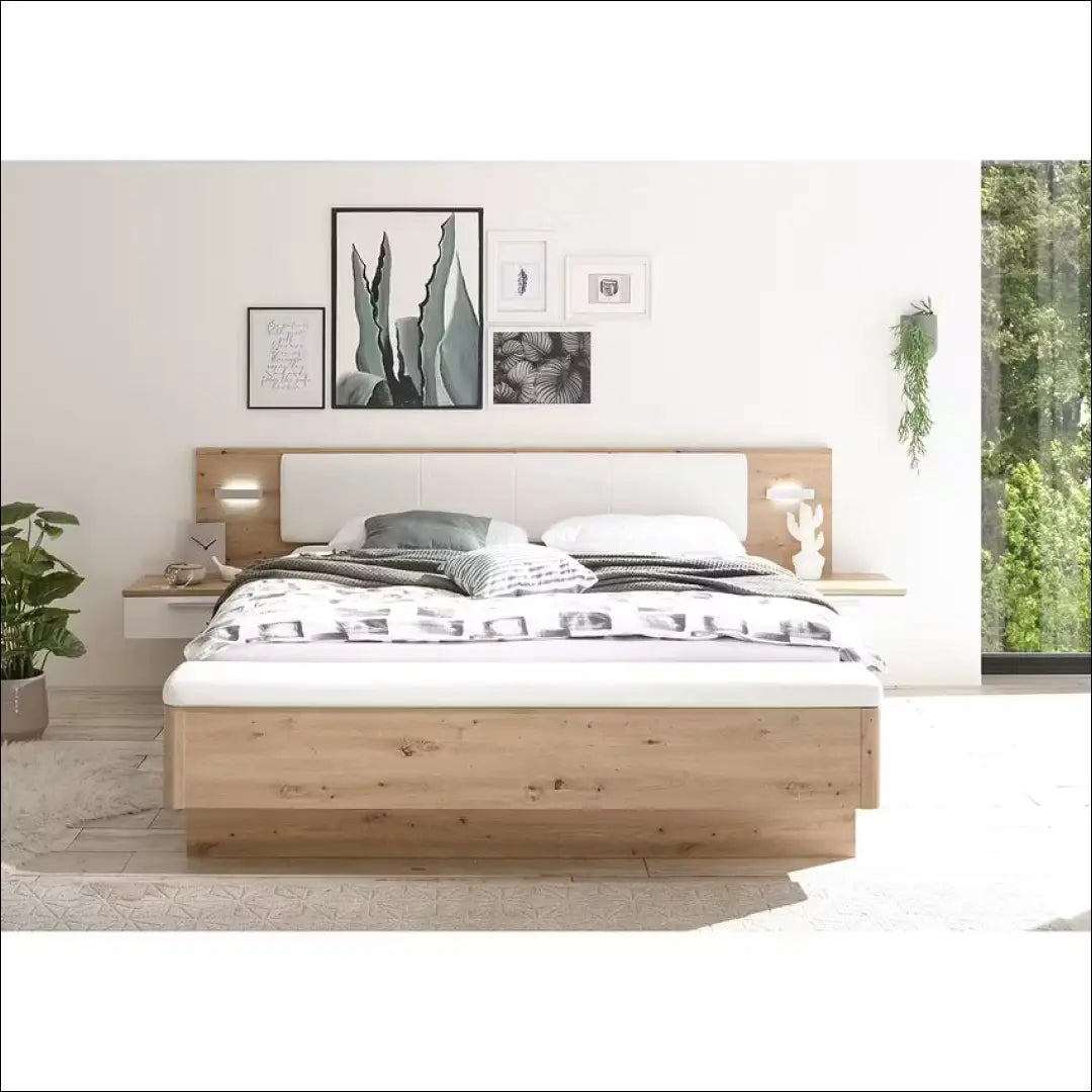 Miegamojo lova su naktiniais staliukais GI580 - €344 Save 55% __label:Pristatymas 1-2 d.d., color-balta, color-ruda,