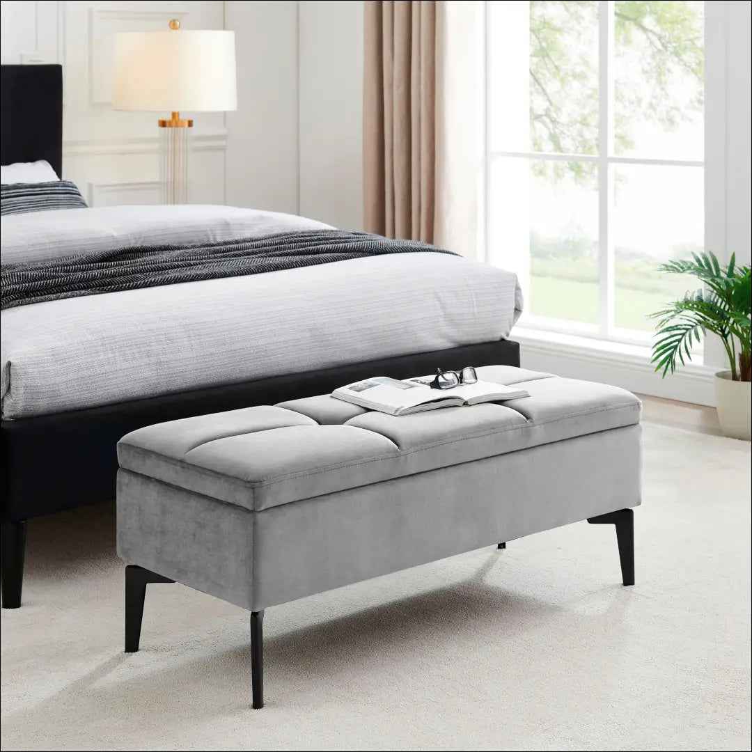 Minkštasuolis su daiktadėže MI854 - €105 Save 50% 100-200, __label:Pristatymas 1-2 d.d., color-pilka, material-aksomas,