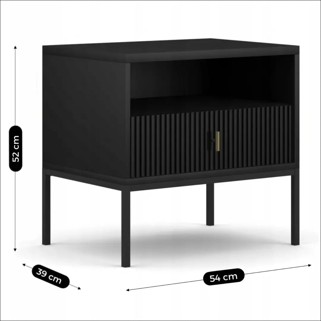 Naktinė spintelė su rievėtu fasadu juodos spalvos TE380 - €112 Save 15% 100-200, __label:Pristatymas 5-14 d.d., elite,