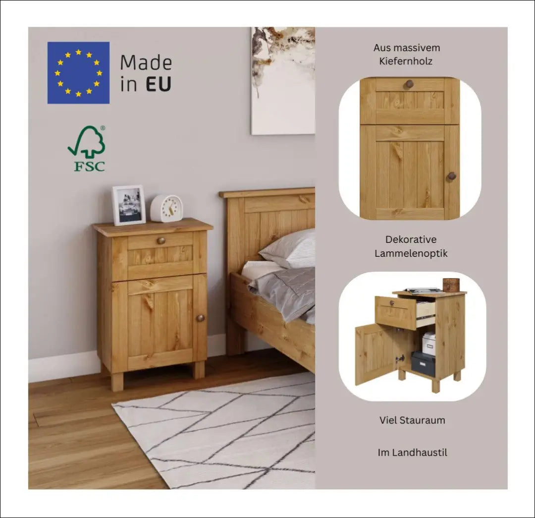 Naktinis staliukas GI861 - €68 Save 50% 50-100, __label:Pristatymas 1-2 d.d., color-ruda, material-medzio-masyvas,