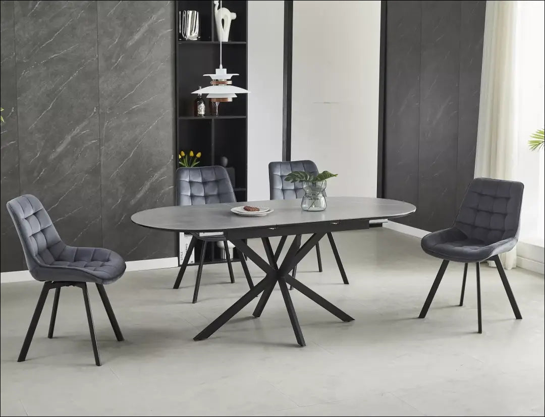 Padidinamas ovalus valgomojo stalas AL012 - €463 Save 20% __label:Pristatymas 5-14 d.d., color-juoda, color-pilka,