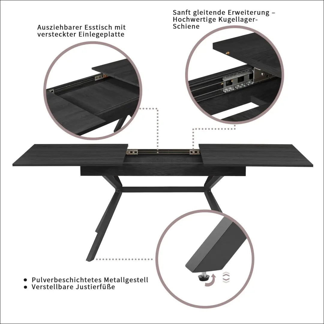 Padidinamas valgomojo stalas VI1224 - €205 Save 50% __label:Pristatymas 1-2 d.d., color-juoda, material-mediena,